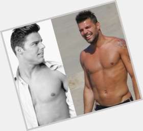 Ricky Martin Athletic body,  dark brown hair & hairstyles