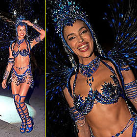 Irina Shayk Stuns in Blue Peacock Look at Rio Carnival